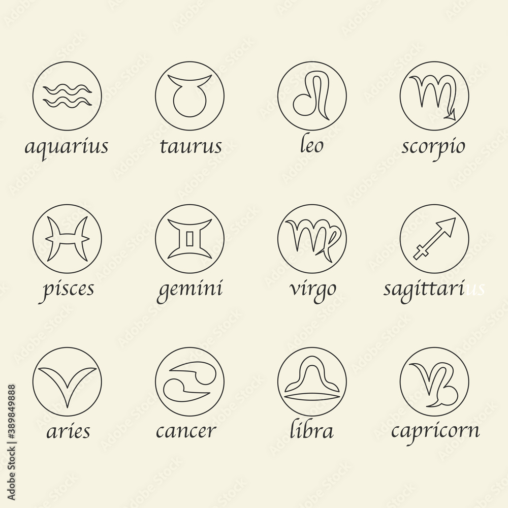 Zodiac astrological signes in round shapes.
