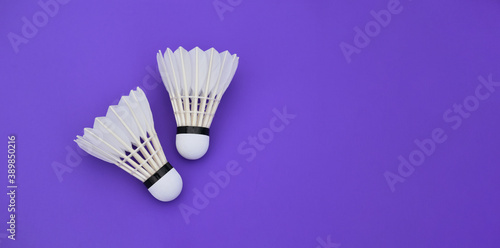 Badminton shuttlecocks feather and badminton racket  concept for badminton lovers around the world.