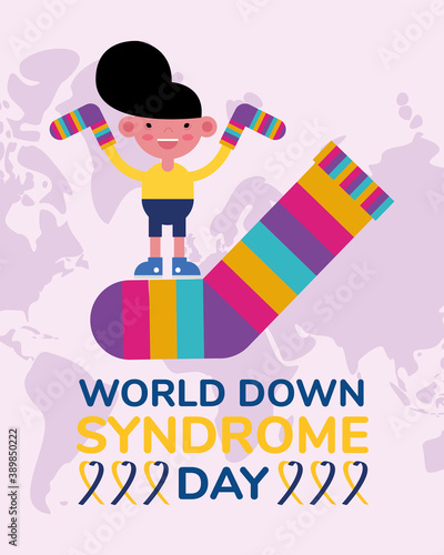 world down sindrome day campaign poster with little boy and socks colors