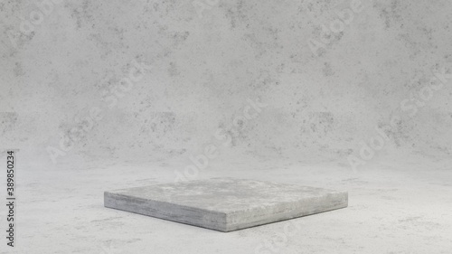 Concrete pedestal isolated on grey cement background. 3d rendered minimalistic abstract background concept for product placement. Minimal design mockup.