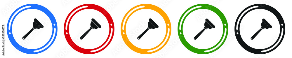Plunger flat icon set. flat design vector illustration in 5 colors options for web design Plunger flat icon set. flat design vector illustration in 5 colors options for web design