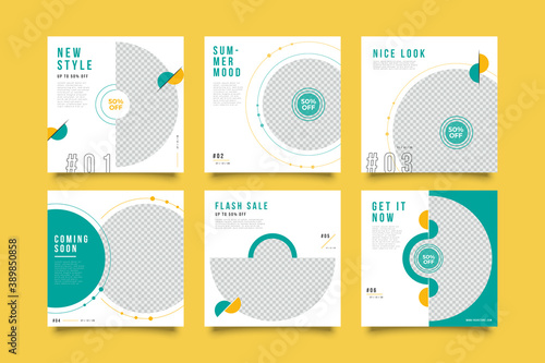 6 Set editable social media post template. modern promotion square banner for social media.