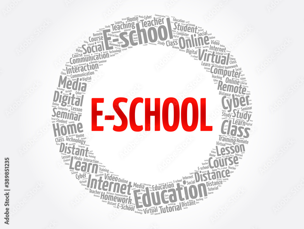 E-school word cloud collage, education concept background E-school word cloud collage, education concept background