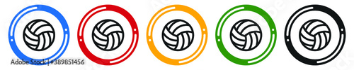 Volleyball line icon set. flat design vector illustration in 5 colors options for web design