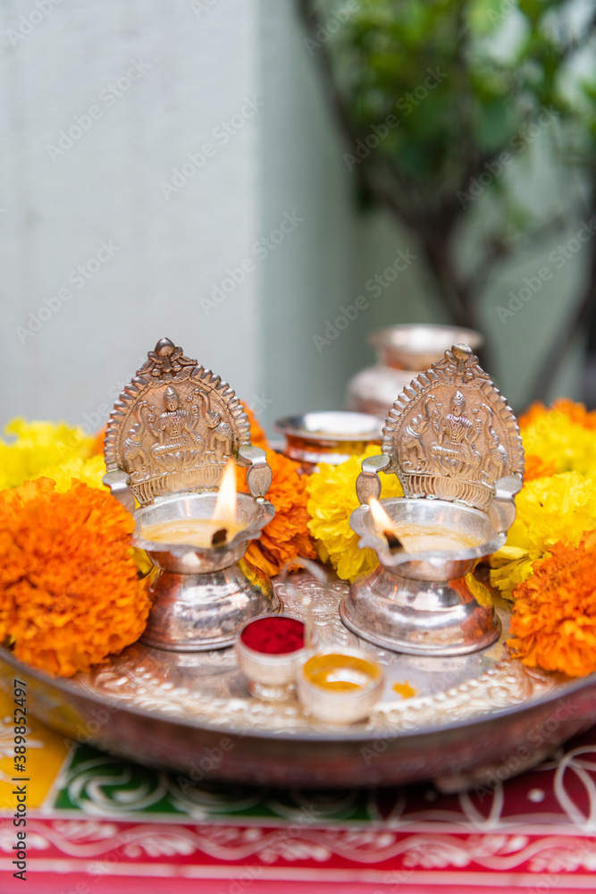 Fototapeta premium Oil lamp, Diwali , Hindu festival , royal Rajasthan, India 