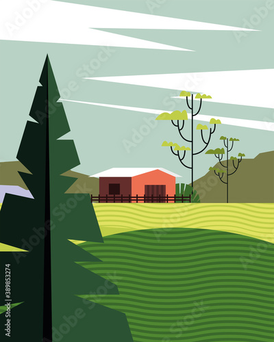 beautiful landcape scene with stable in camp