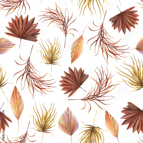 Tropical Seamless Pattern. Watercolor dried palm leaves © inna72