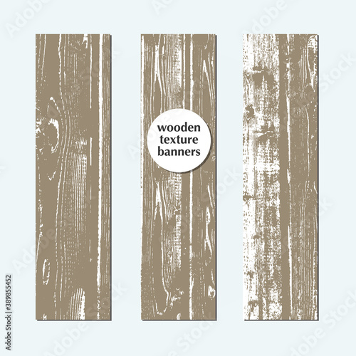 Vector scratched wooden texture banners in bown color