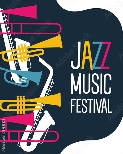 jazz festival poster with instruments and lettering