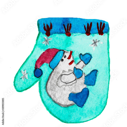 mitten with winter holiday pattern decoration, cute illustration