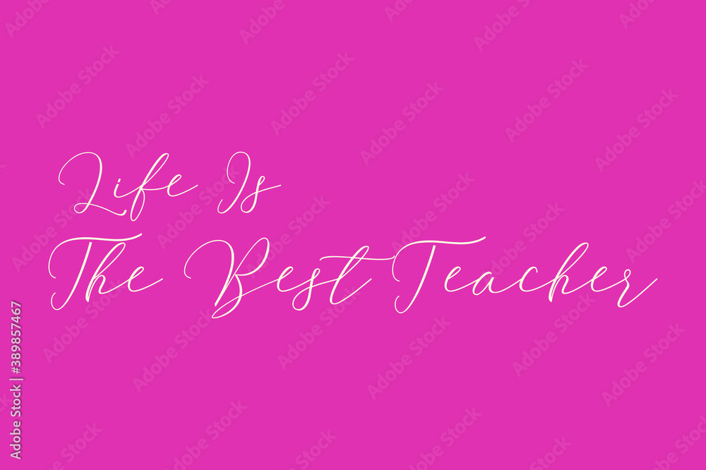 ife Is The Best Teacher Cursive Typography Light Pink Color Text On Dork Pink Background  