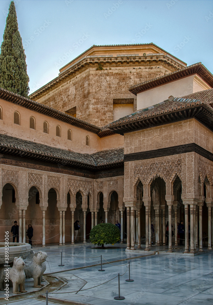 Le patio aux lions de l'Alhambra de Grenade, Espagne