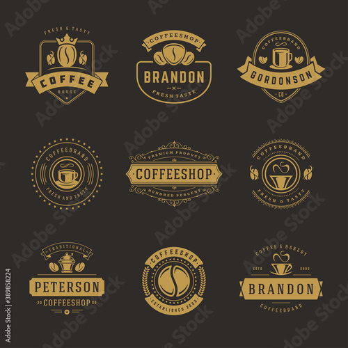 Coffee shop logos design templates set vector illustration for cafe badge design and menu decoration