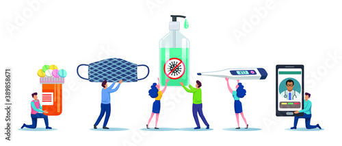 Group of people carry huge essential items to protect themselves from Covid-19.