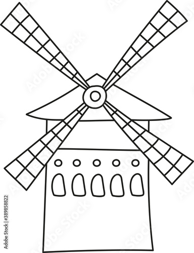 cabaret bar in france in the form of a mill in doodle style
