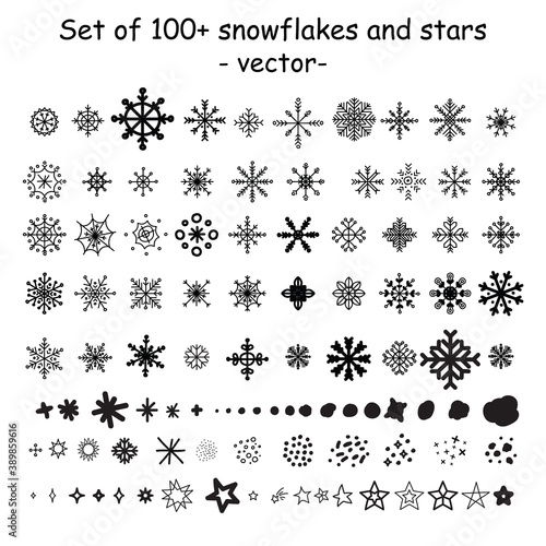 Vector set of Christmas snowflakes and stars