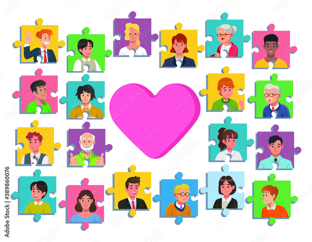 Puzzle pieces collage of people portraits mixed age with huge pink heart love icon symbol.
Huge pink red heart love icon symbol. Puzzle pieces collage of people portraits mixed age with huge pink heart love icon symbol.
Huge pink red heart love icon symbol.
