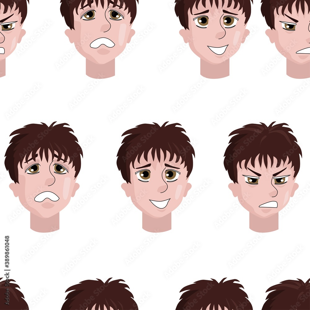 seamless background of stickers man s face with different emotions seamless background of stickers man s face with different emotions