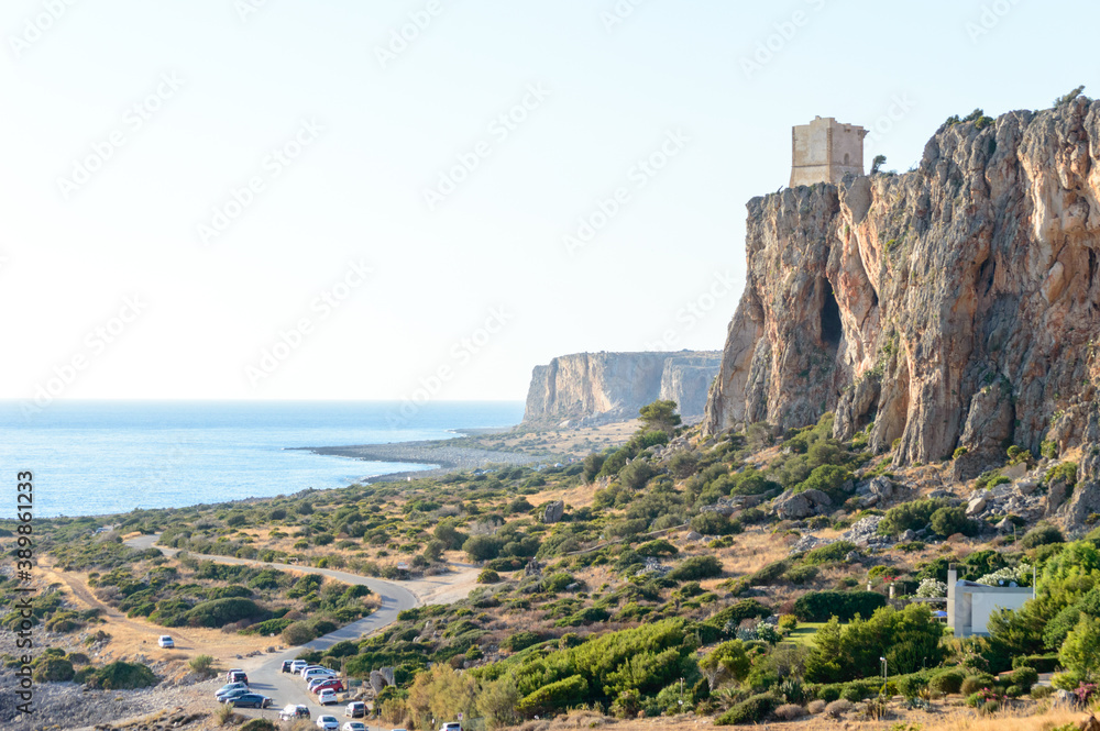Amazing view of a Mediterranean landscape from the Macari viewpoint in Sicily near San Vito Lo Capo