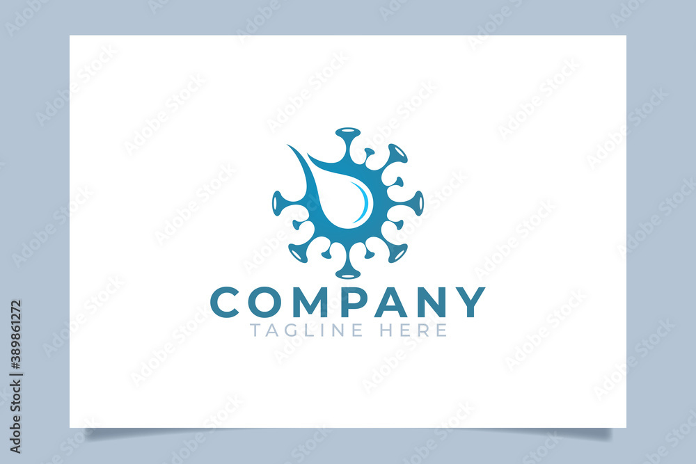 a simple hand sanitizer logo vector graphic with coronavirus or covie-19 and water drop. best for any business especially for medical, pharmacy and health care.