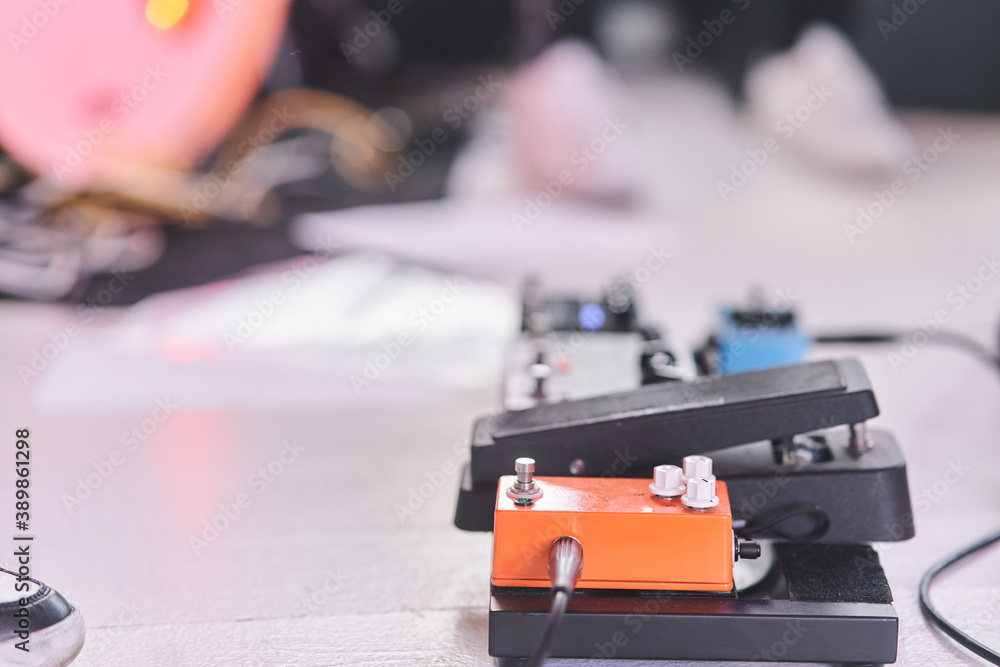 Gadgets for electric guitar. Guitar Effect Pedals. High quality photo Gadgets for electric guitar. Guitar Effect Pedals. High quality photo