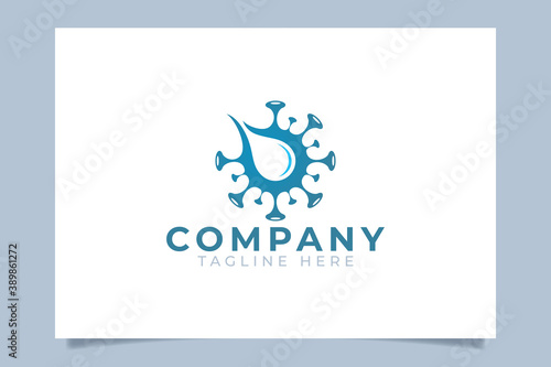 a simple hand sanitizer logo vector graphic with coronavirus or covie-19 and water drop. best for any business especially for medical, pharmacy and health care.
