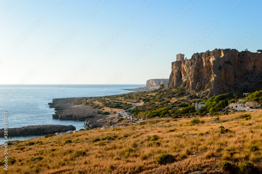 Amazing view of a Mediterranean landscape from the Macari viewpoint in Sicily near San Vito Lo Capo