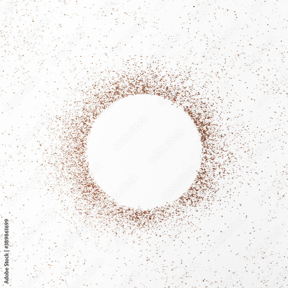 Coffee bean powder in a circle shape on white background top view Coffee bean powder in a circle shape on white background top view