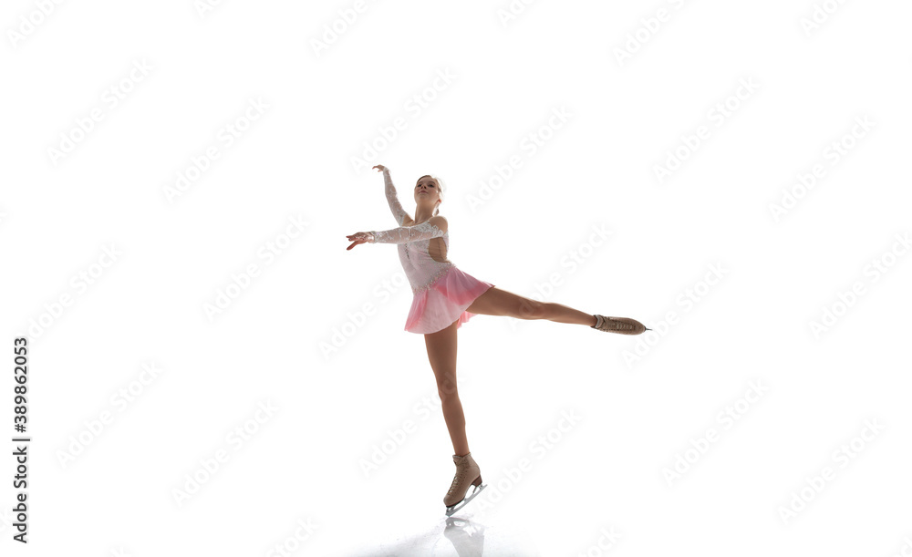 Figure skating girl in ice arena isolated on white. Figure skating girl in ice arena isolated on white.