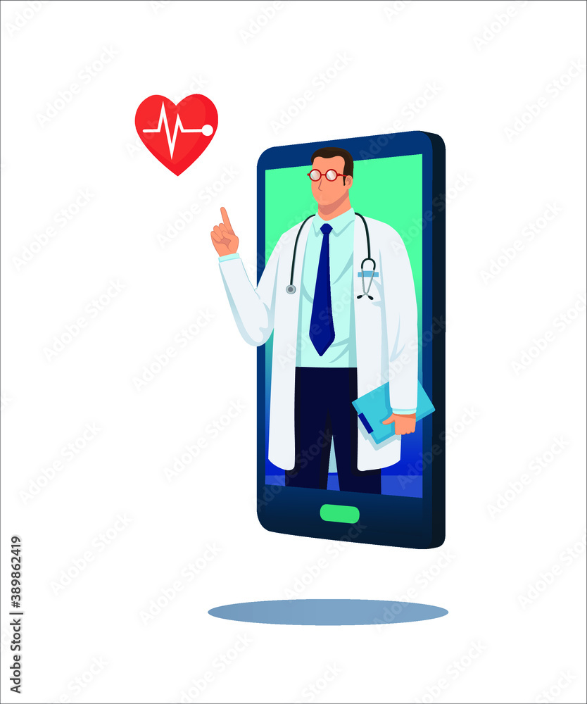 E-health online web doctor consultation.
Doctor image on smartphone screen. E-health online web doctor consultation.
Doctor image on smartphone screen.