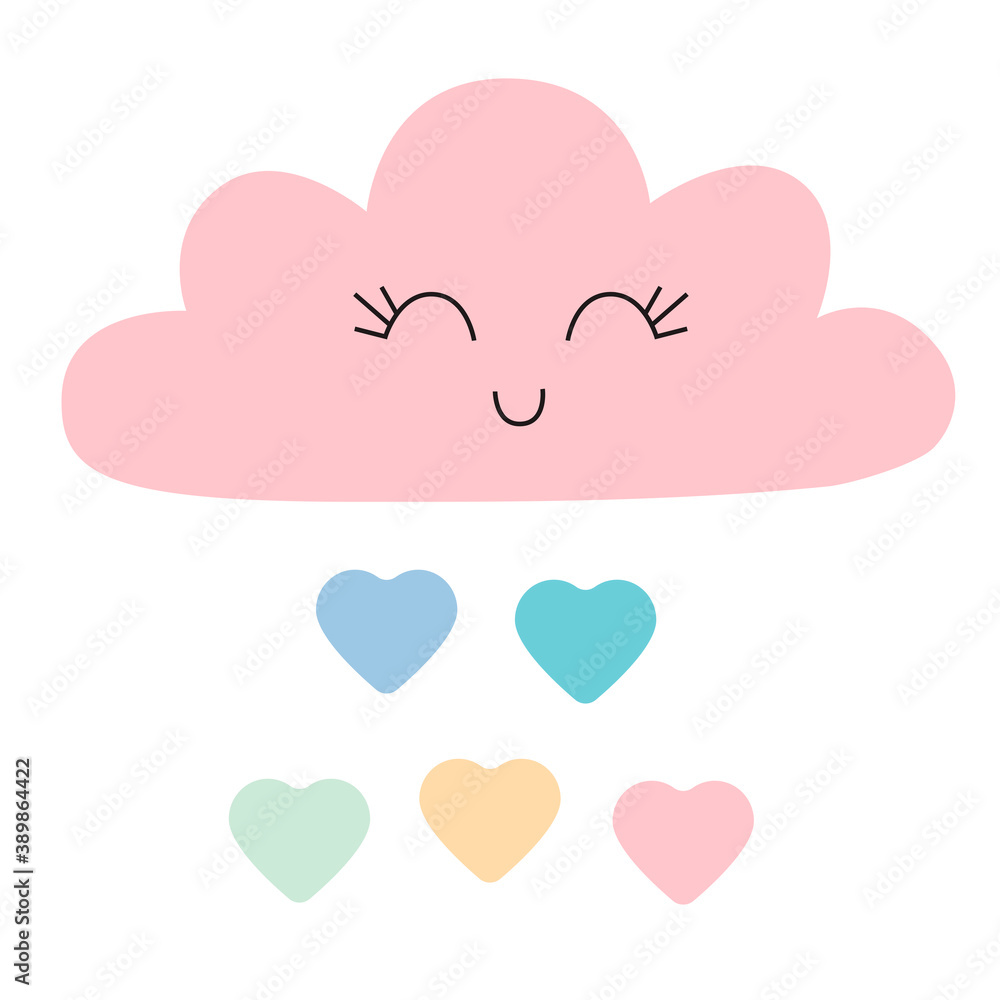 Print Happy cartoon cloud hand drawn. Vector symbol illustration.