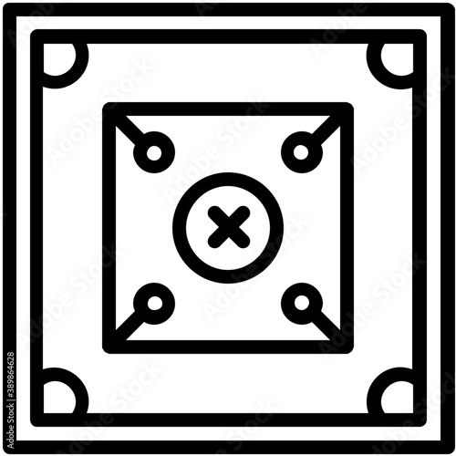 
A square shaped game board with four holes on diagonals representing carrom board 

