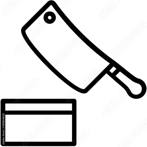 
A strong and broad knife with board for cutting meat representing butcher’s  knife and cleaver 

