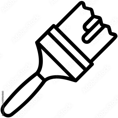 
A broad thick nylon paint brush with small handle to paint walls  
