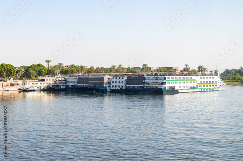 A lot of Floating hotels (tourist boats) moored between Luxor and Aswan in central Egypt for lack of tourism