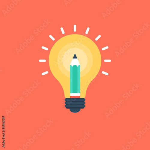 
A light bulb with a pencil symbolising creative and new idea. 
