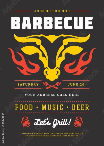 Barbecue party vector flyer or poster design template