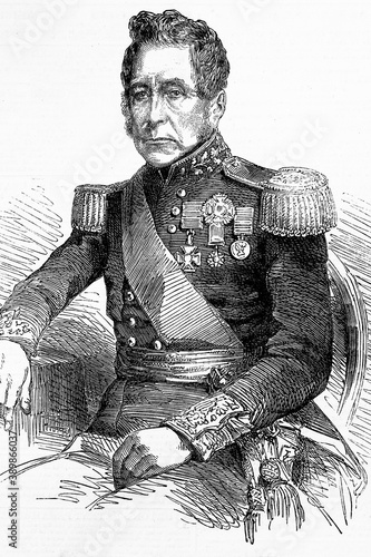 John Fox Burgoyne. Field Marshal of British Army, Lieutenant general. Crimean war. 1782-1871. Antique illustration. 1857.