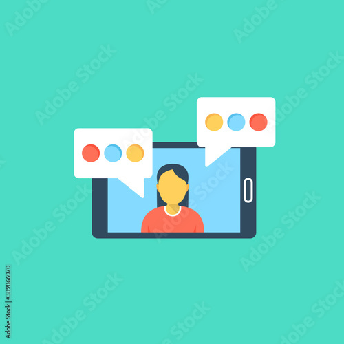 
Two persons with chat bubbles are talking or discussing 
