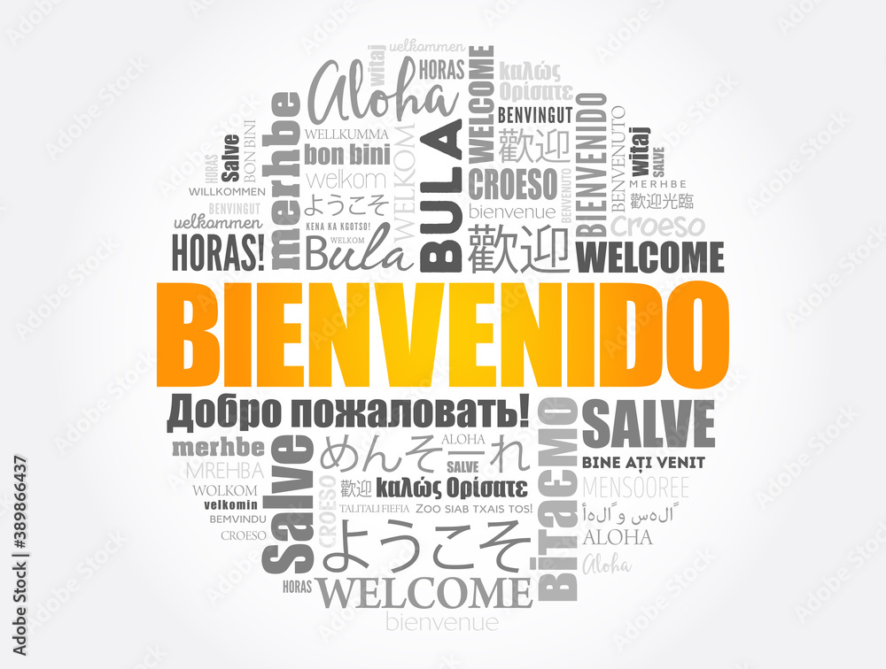 Bienvenido (Welcome in Spanish) word cloud concept Bienvenido (Welcome in Spanish) word cloud concept