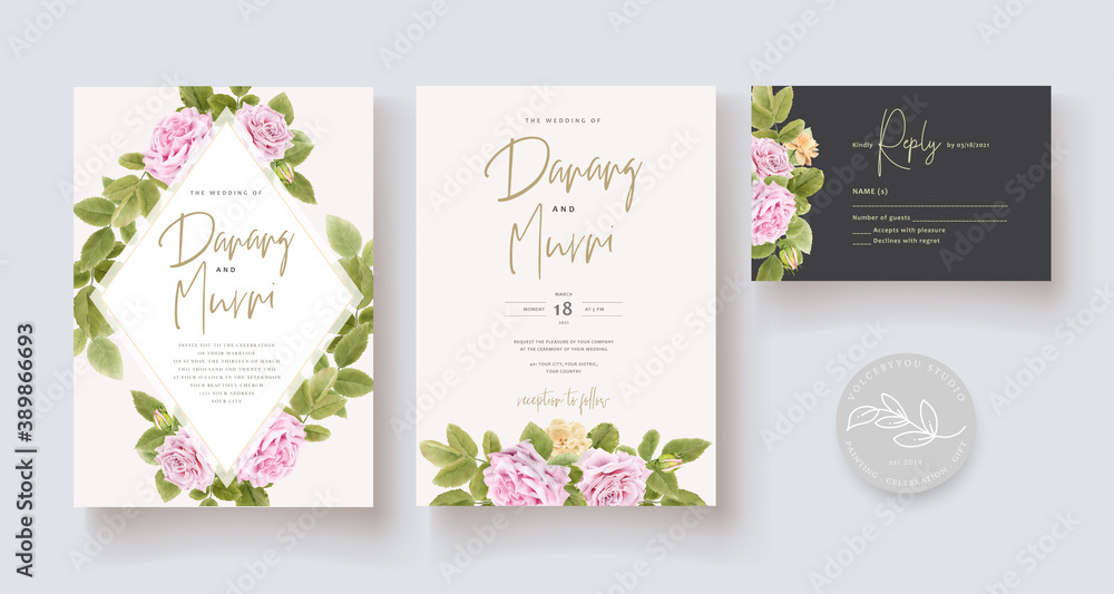 elegant hand drawing wedding invitation floral design