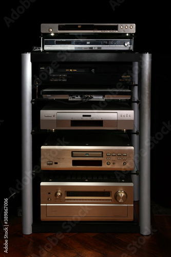 Rack with vintage audio-video equipment