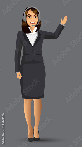 female call center avatar, woman wearing headsets of client services and communication, vector illustration.