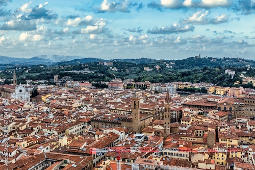 Fototapeta Naklejka Na Ścianę i Meble -  Florence Cityscape Aerial View Panorama with Rooftops and Sky