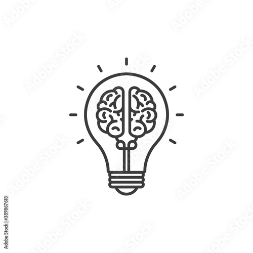 Creative idea in line icon, Creative brain in light bulb logo vector illustration, Symbol of innovation, idea, mind, thinking, solution, education 
