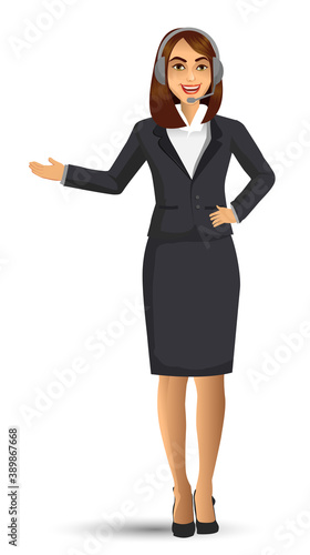 female call center avatar, woman wearing headsets of client services and communication, vector illustration.