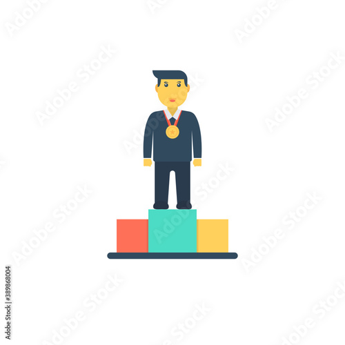 
A businessman on a leaderboard showing work advancement and success
