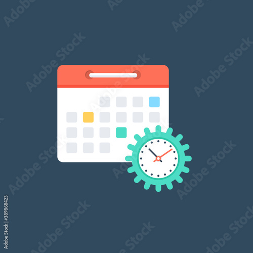 
A calendar with clock and a cogwheel representing project management
