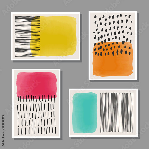 Trendy set of abstract creative minimalist artistic hand painted composition