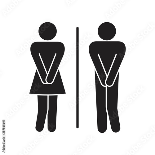 male and female restroom icon. Funny wc door plate,  desperate pee Girls and boy wc icon, fun bathroom door signs, humor public washroom , vector illustration